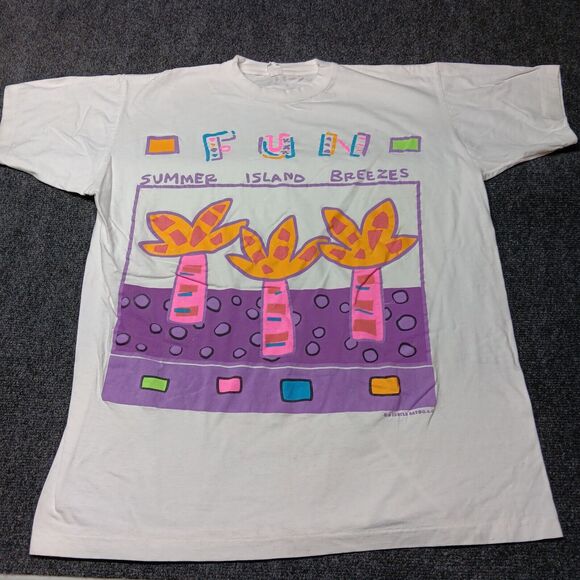 Vintage Turtle‎ Bay Painted Shirt Adult XL White Single Stitch Crew T Y2K Summer - Picture 1 of 7